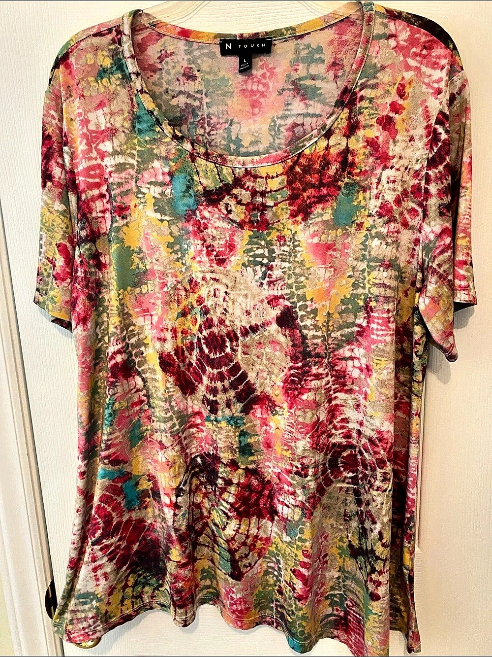 N Touch Abstract Print Short Sleeve Top Large Like New